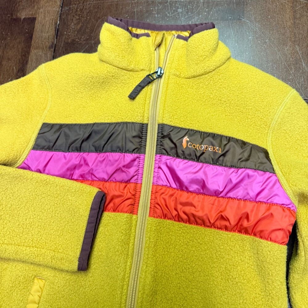 Cotopaxi Teca Fleece Jacket Kids Size M Yellow Striped Full Zip Gorpcore Hiking
